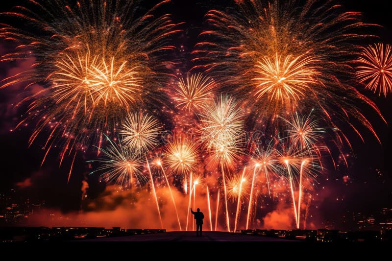 Firework exploding in night sky vector illustration.