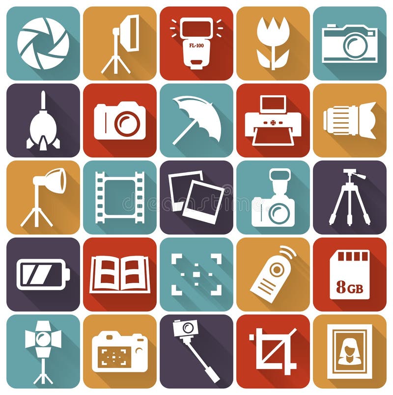 Photo flat icons. Vector set.