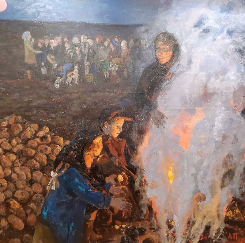 Fire In The Field painting by Soviet artist Arkady Plastov 1969