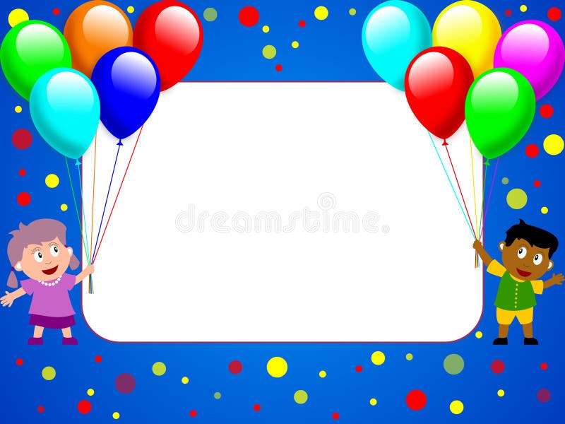 Photo frame, post card or page for your scrapbook. Subject: party time for kids. Drawing time illustrations