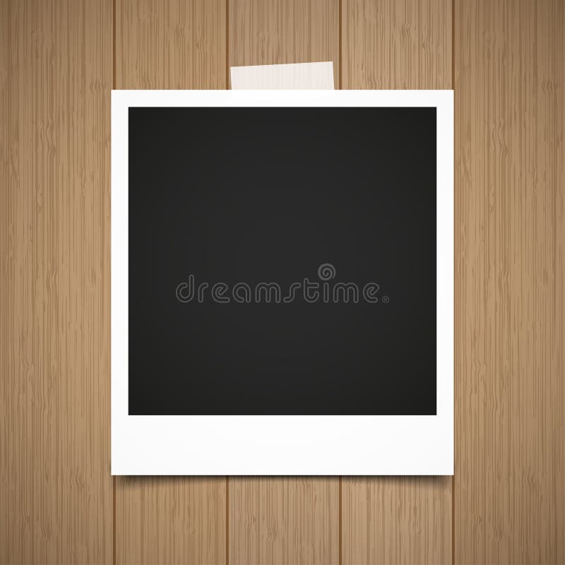 Photo Frame Stick on Vintage Wooden Texture. Vector Illustration Stock