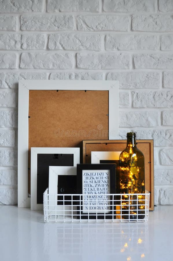 Photo Frames with Lights on the Table Stock Photo Image of frame