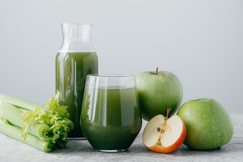 organic juicy green apples. above view Stock Photo by nblxer