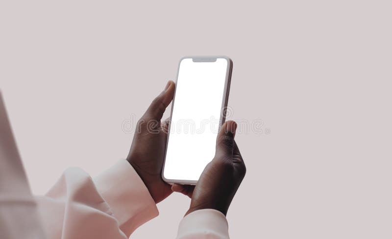Photo of hands with smartphone. Blank empty screen royalty free illustration