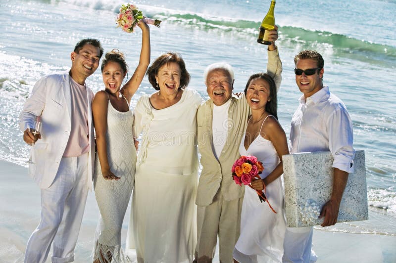 Newlywed Couples Family Celebrating Beach Stock Photos - Free & Royalty ...