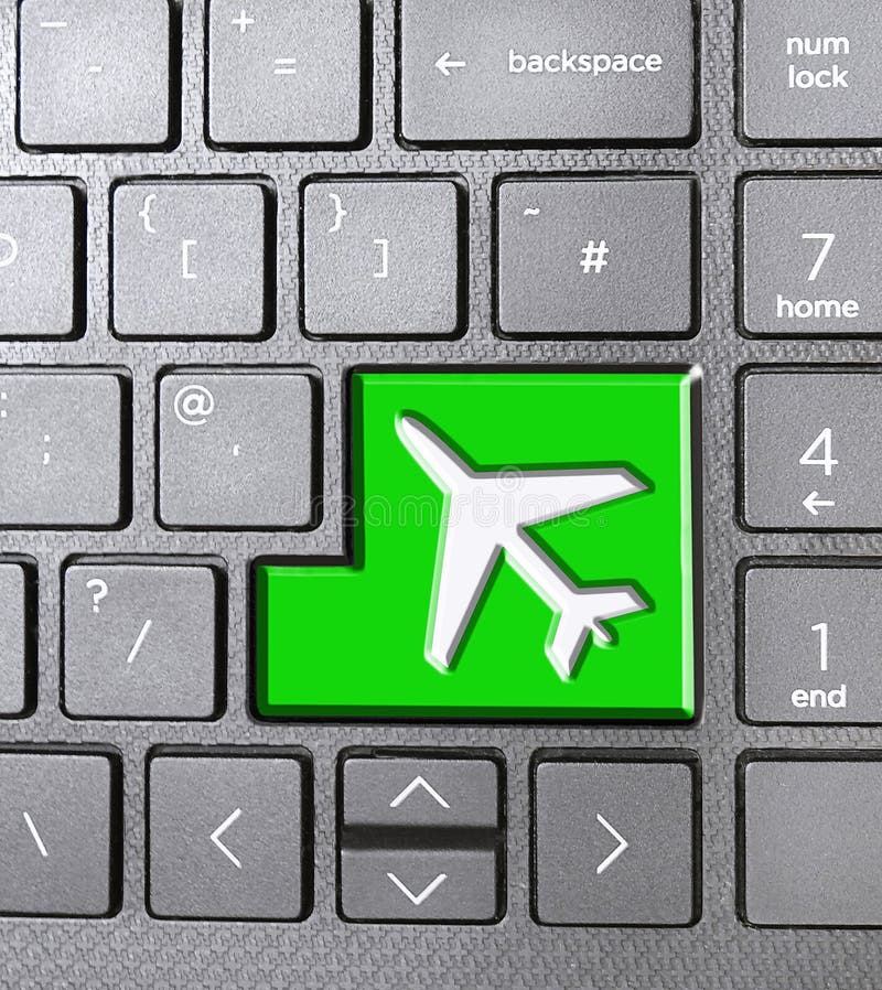 Limbajul butonului pentru cheia de la tastatură pentru vacanța cu jet de avion verde pentru comentarii royalty free stock images
