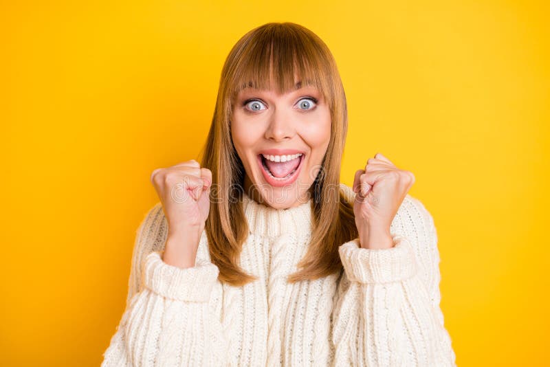 Photo of Impressed Positive Person Fists Up Open Mouth Shout Yes ...