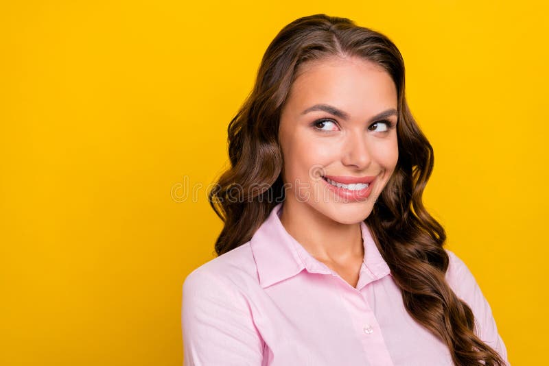 Photo of Journalist Millennial Brunette Lady Look Empty Space Wear Pink ...