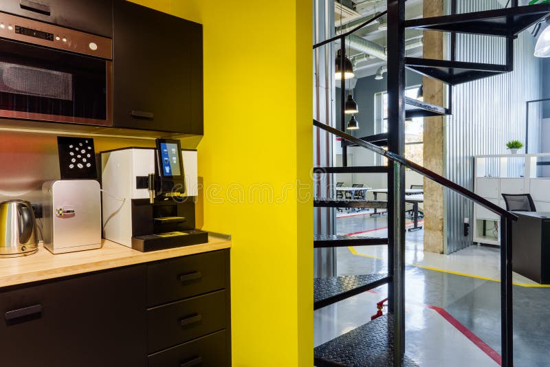Photo of Kitchen Area in Modern Office Stock Photo Image of design