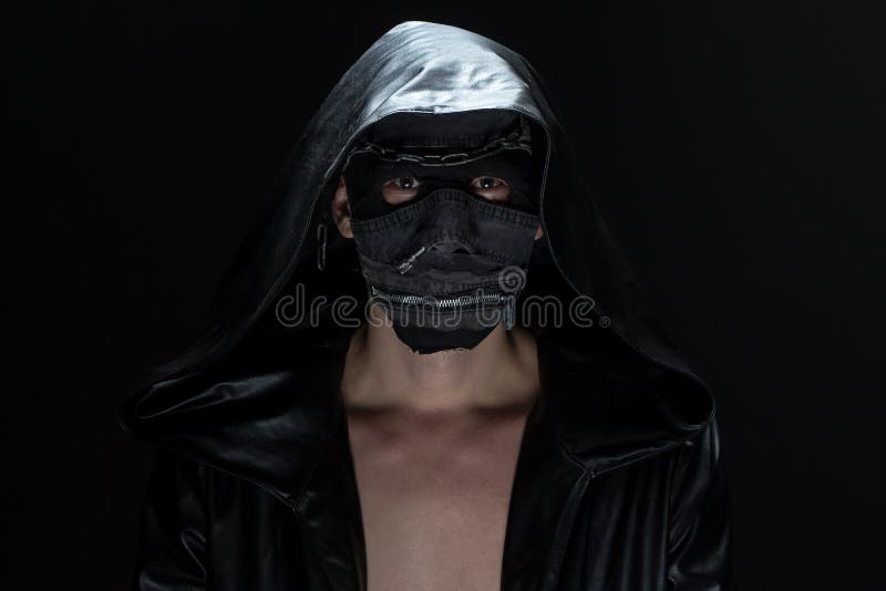 Photo of the madman in handmade mask