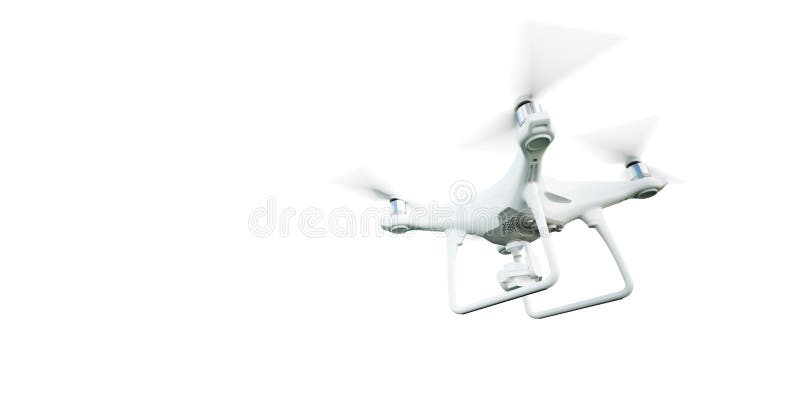Photo Matte Generic Design Modern Remote Control Air Drone Flying with action camera. Isolated on Blank White Background stock photo