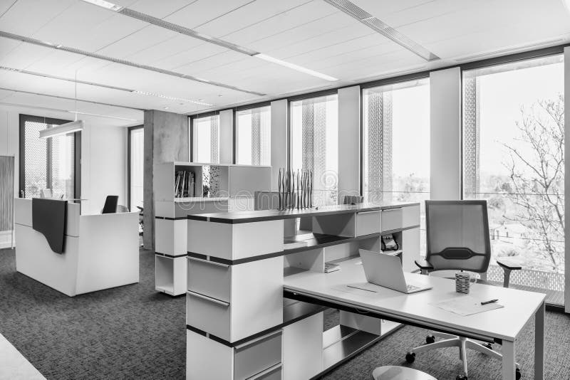 Black and White Photo of Modern Office Stock Photo Image of design