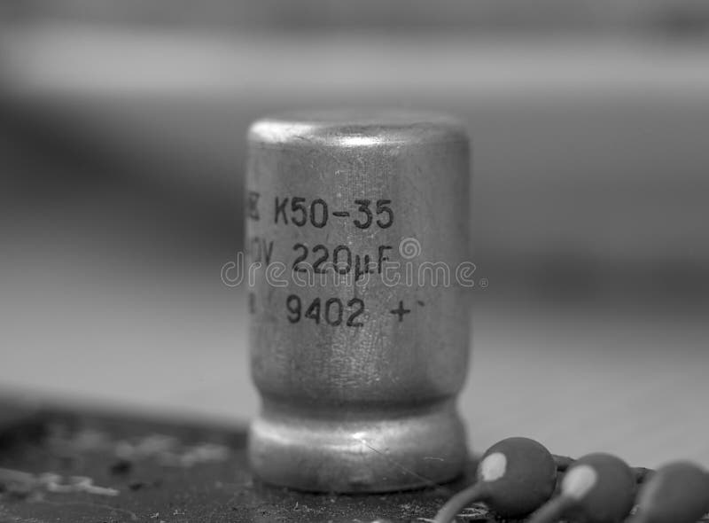 Photo of Old Capacitor on the Circuit Board Stock Image Image of