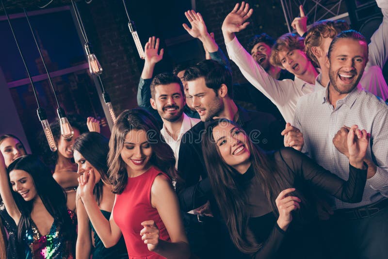 Photo Portrait of Carefree Young People Dancing at New Year Party Stock ...