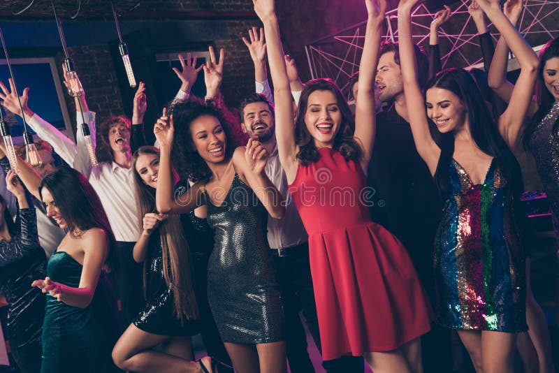 Photo Portrait of Happy People with Raised Hands at Party Stock Image ...