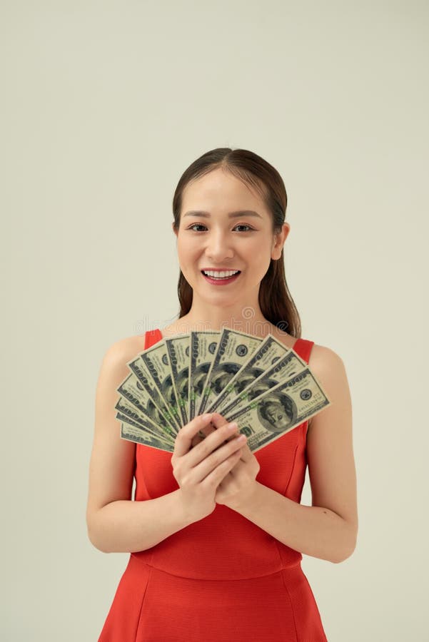 Photo of Rich Woman in Basic Clothing Holding Fan of Dollar Money ...