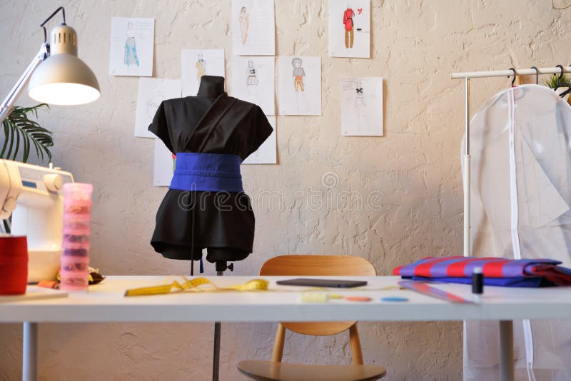 Photo of Seamstress Room with Mannequin, Table, Sewing Machine Stock ...