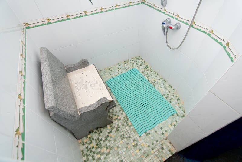 The Photo of the Shower Room with a Seat Stock Photo Image of closeup