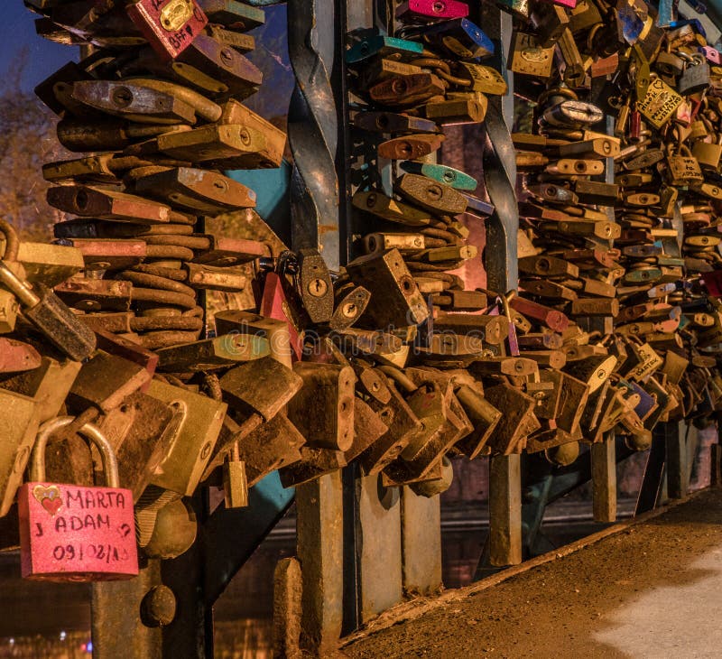 The Photo Shows a Bridge of Lovers in Wroclaw in Poland, Padlocks