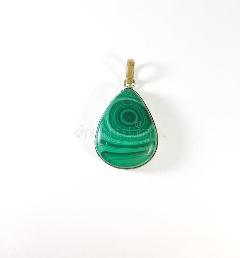 Photo silver pendant with green malachite stone on a white background, image gift royalty free stock photos