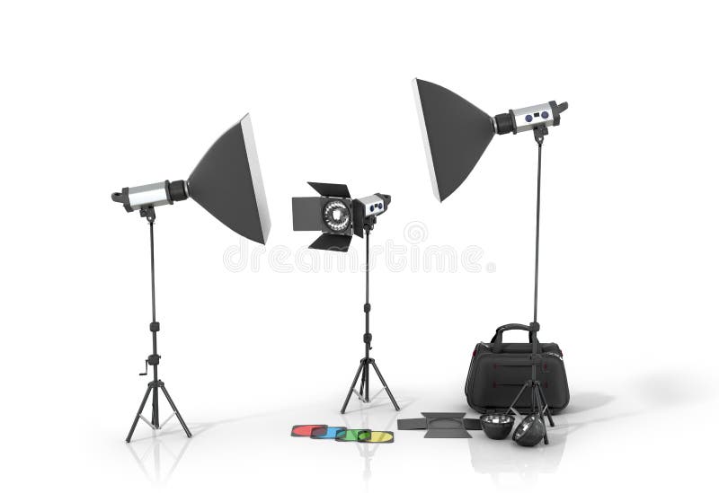 Photo studio equipment on a white bacground.