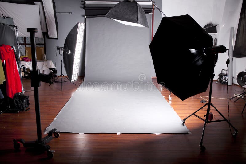 Photo Studio with Lighting Equipment Stock Image Image of