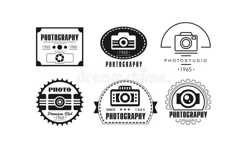 Photo studio logo set, photography black badge template in retro style vector Illustration on a white background stock illustration Photo studio logo set, photography black badge template in retro style vector Illustration on a white background stock illustration
