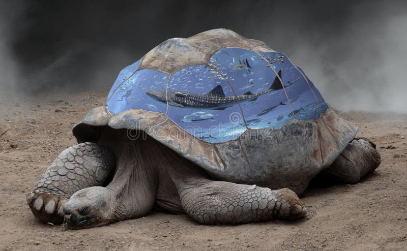 Photo Surrealism Showing a Turtle with Aquarium in Its Shell Stock  Illustration - Illustration of blue, turtle: 226239317