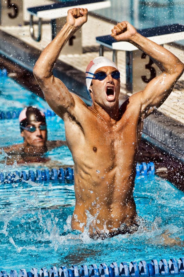 Triumphant Male Swimmers stock image. Image of sport 13585349
