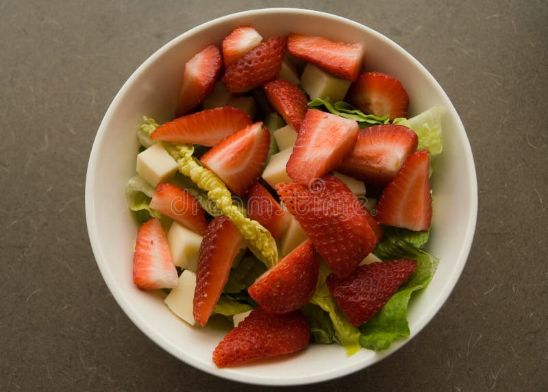 Strawberry, Mozzarella, Lettuce Salad in White Bowl