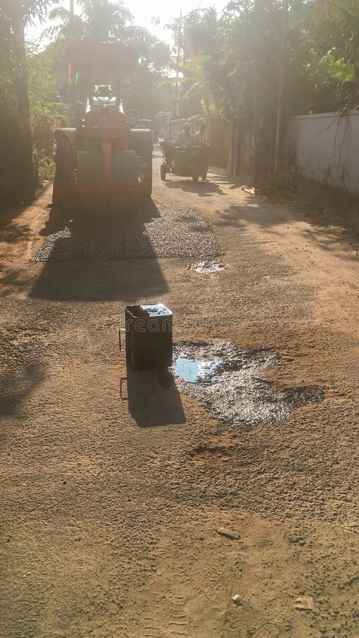 Road Tarring Machine in a Village Stock Image Image of road