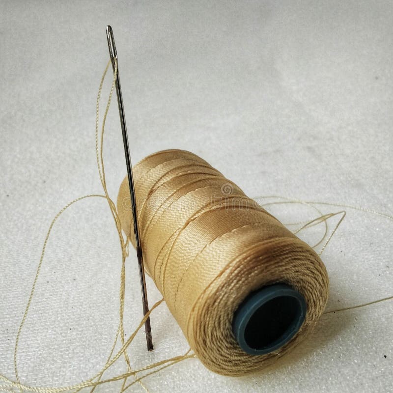 Photo of thread needle on white background stock photo