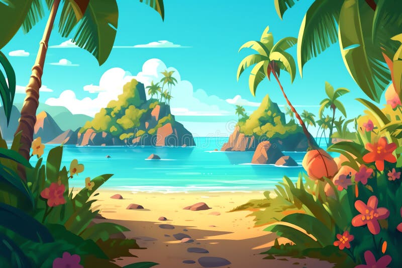 Tropical cartoon background illustration ai generated