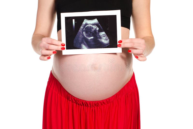 Photo ultrasound hands of pregnant woman