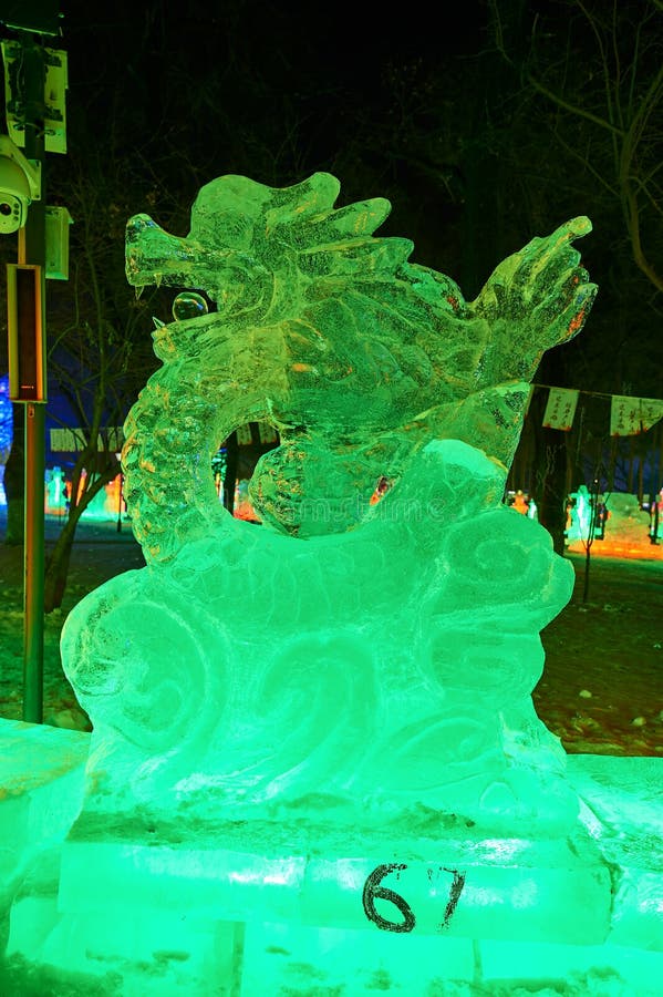 The dragon of ice lamps in the park