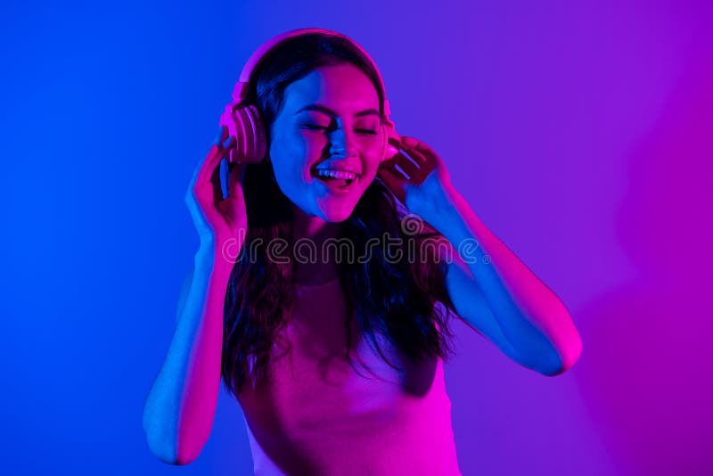 Excited Beautiful Asian Teen Is Listening To Music In Big White Stock Image Image Of Cozy 