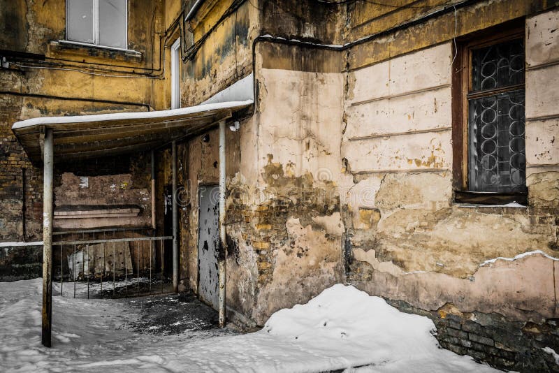 Photograph of an Old, Crumbling House Entrance, Ragged Walls, Scary ...