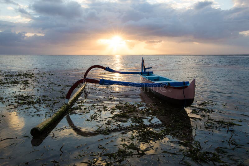 Fishing boat is parked on the shore in Bali, Indonesia. royalty free stock photography Fishing boat is parked on the shore in Bali, Indonesia. royalty free stock photography