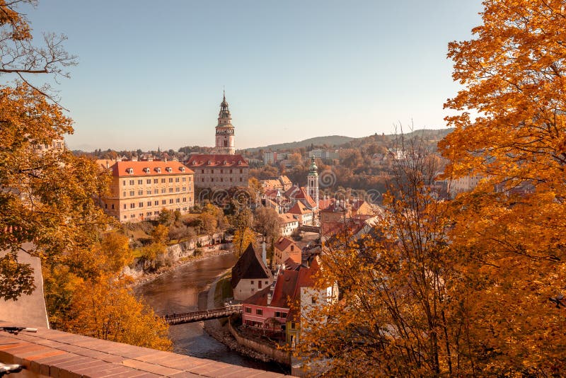 View from a castle bridge on the Krumlov town center