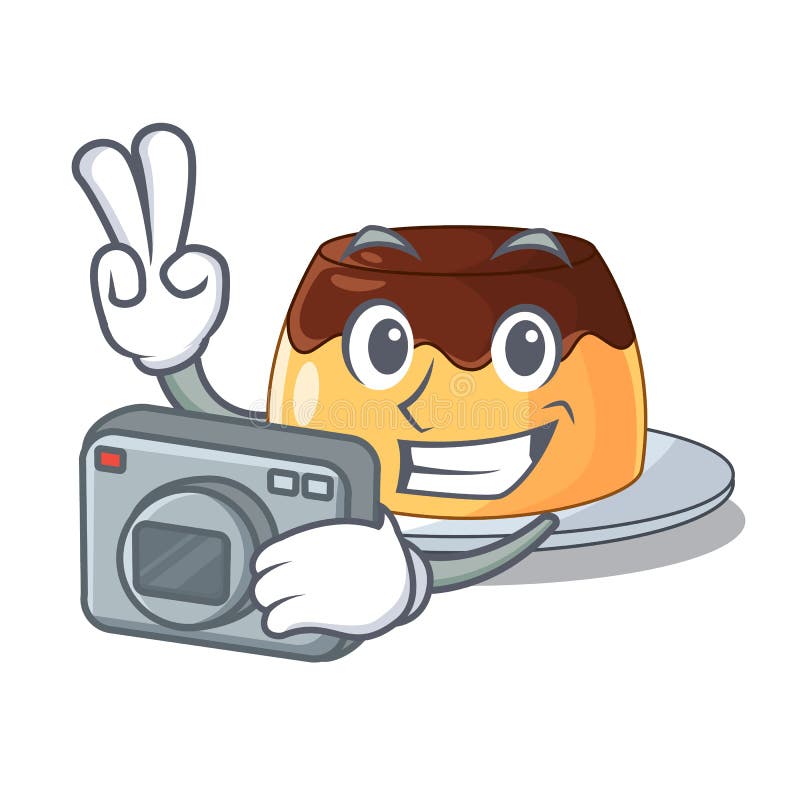 Photographer Caramel Chocolate Pudding on Cartoon Funny Stock Vector