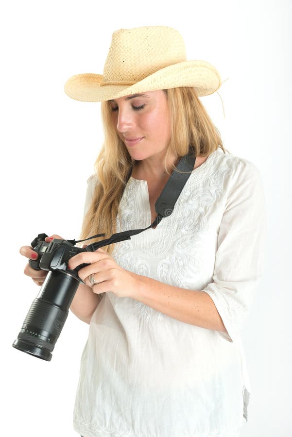 Photographer with hat stock photo. Image of long, journalist 46927006