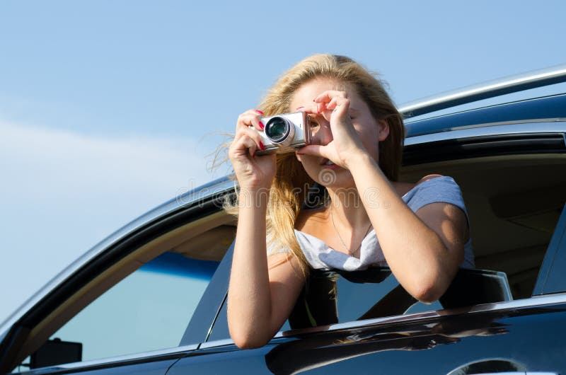 Photographer Leaning Out of Car Window Stock Image Image of taking