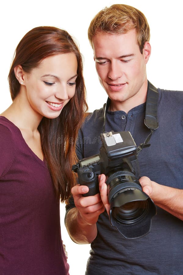 Photographer showing model images