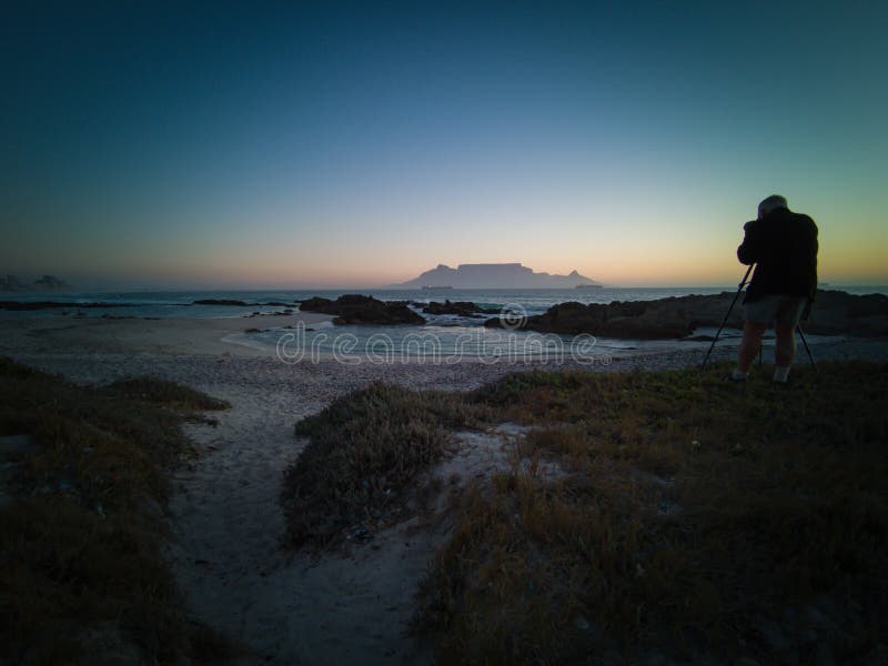 Photographer Table Mountain Cape Town sunset royalty free stock images Photographer Table Mountain Cape Town sunset royalty free stock images