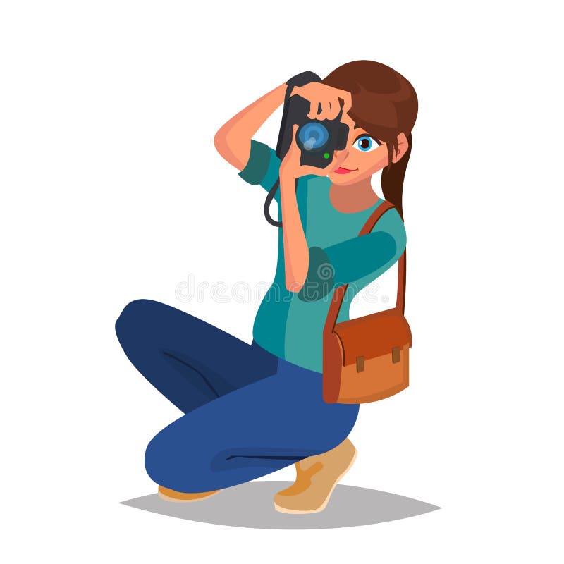 Photographer Girl Vector. Photographic Camera. Reporter, Journalist,  Blogger, Paparazzi. Cartoon Character Illustration Stock Vector -  Illustration of girl, equipment: 106066537