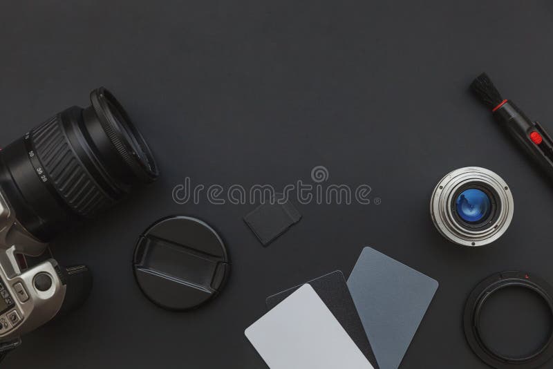 Photographer Work Place with Dslr Camera System, Camera Cleaning Kit