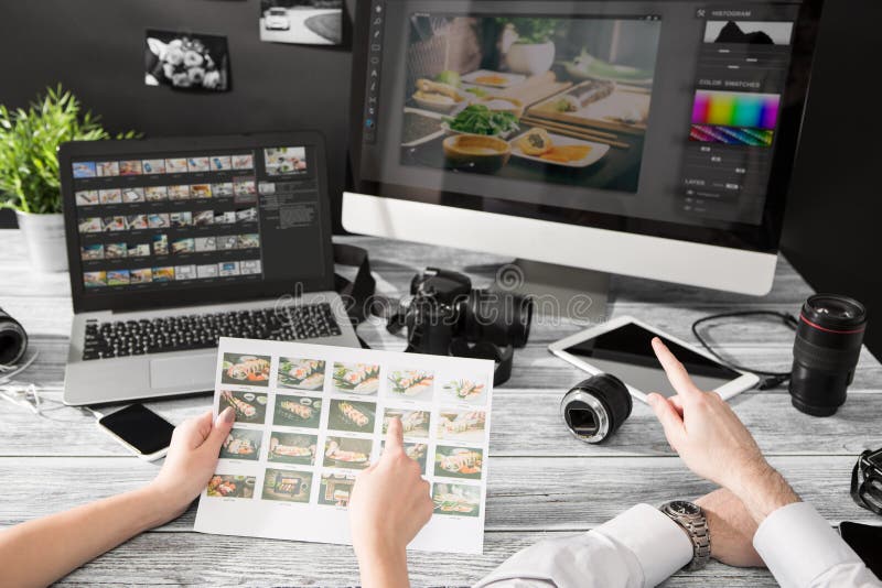 Photographer journalist camera photo dslr editing edit designer photography teamwork team memories lighting shooting commercial contemporary shoot objects objective concept - stock image. Computer editing stock images, royalty-free photos and pictures