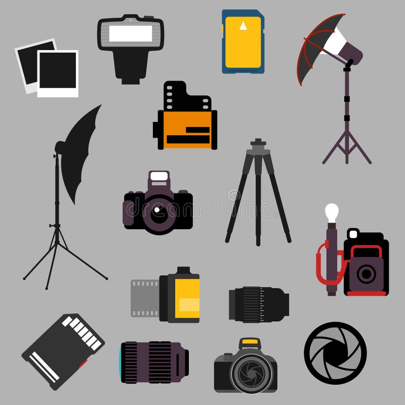 Photographic equipment and devices flat icons