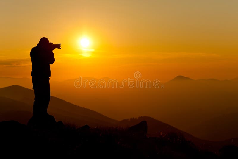Photographing sunset in the mountains