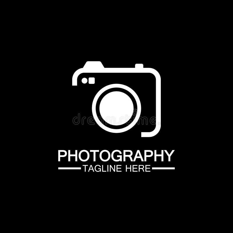 Photography Camera Logo Icon Vector Design Template Isolated on Black